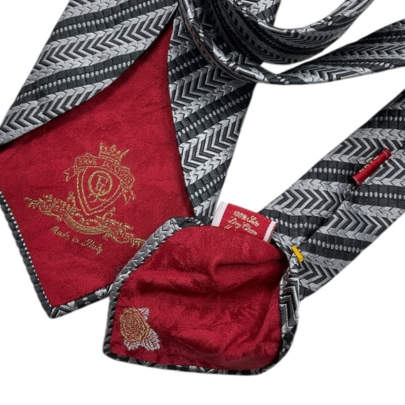 ERVÉ JACQUES Black/Silver Striped Geometric Silk LUXURY Tie ITALY - Picture 3 of 7